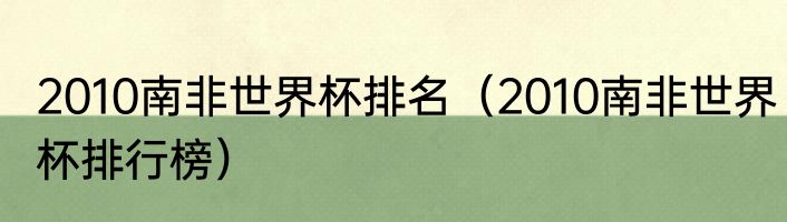 2010南非世界杯排名（2010南非世界杯排行榜）