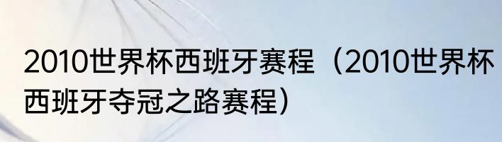 2010世界杯西班牙赛程（2010世界杯西班牙夺冠之路赛程）