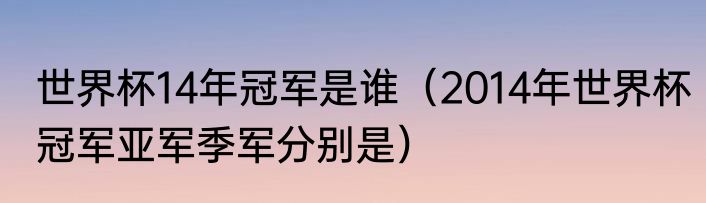 世界杯14年冠军是谁（2014年世界杯冠军亚军季军分别是）