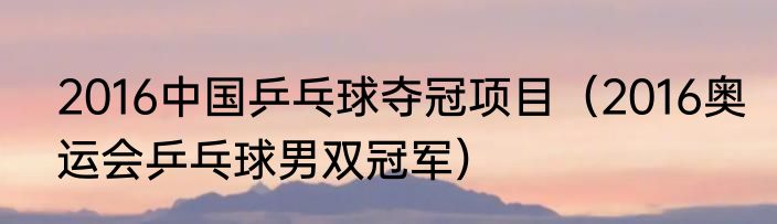 2016中国乒乓球夺冠项目（2016奥运会乒乓球男双冠军）