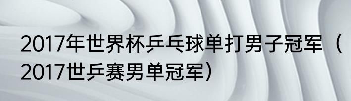2017年世界杯乒乓球单打男子冠军（2017世乒赛男单冠军）