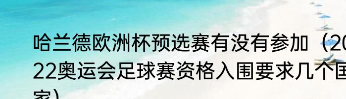 哈兰德欧洲杯预选赛有没有参加（2022奥运会足球赛资格入围要求几个国家）