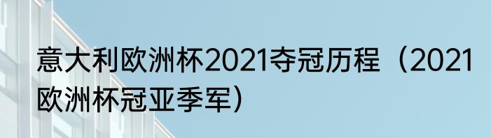 意大利欧洲杯2021夺冠历程（2021欧洲杯冠亚季军）