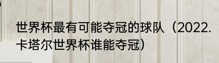 世界杯最有可能夺冠的球队（2022.卡塔尔世界杯谁能夺冠）