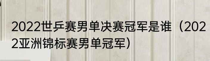 2022世乒赛男单决赛冠军是谁（2022亚洲锦标赛男单冠军）