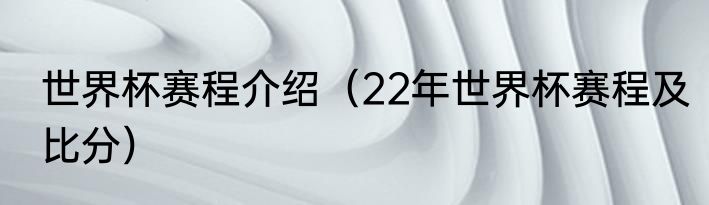 世界杯赛程介绍（22年世界杯赛程及比分）