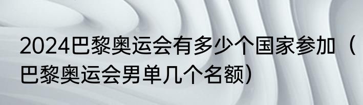 2024巴黎奥运会有多少个国家参加（巴黎奥运会男单几个名额）