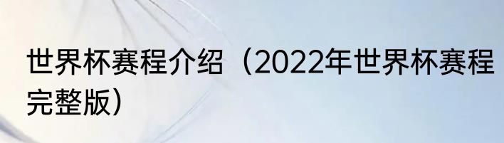 世界杯赛程介绍(2022年世界杯赛程完整版)