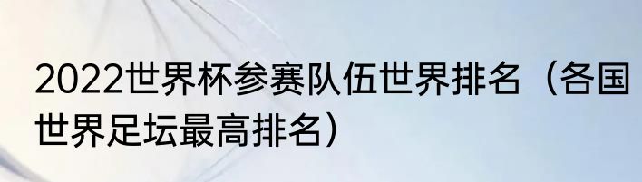 2022世界杯参赛队伍世界排名（各国世界足坛最高排名）