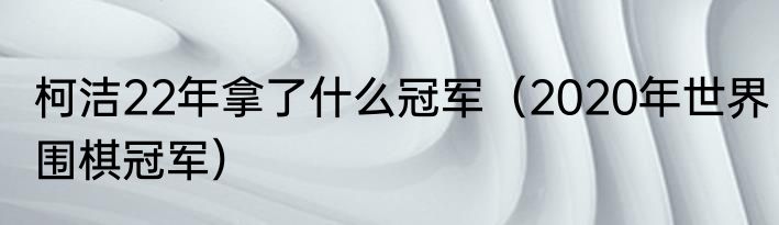 柯洁22年拿了什么冠军（2020年世界围棋冠军）