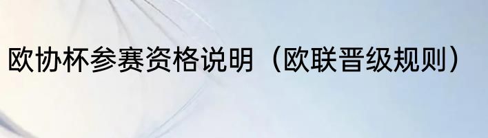 欧协杯参赛资格说明（欧联晋级规则）