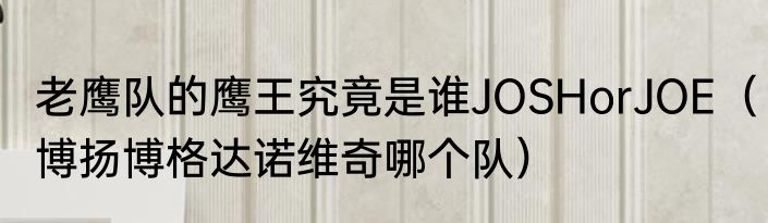 老鹰队的鹰王究竟是谁JOSHorJOE（博扬博格达诺维奇哪个队）