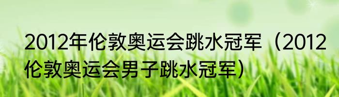 2012年伦敦奥运会跳水冠军（2012伦敦奥运会男子跳水冠军）