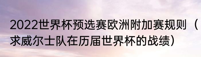 2022世界杯预选赛欧洲附加赛规则（求威尔士队在历届世界杯的战绩）