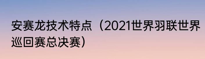 安赛龙技术特点（2021世界羽联世界巡回赛总决赛）