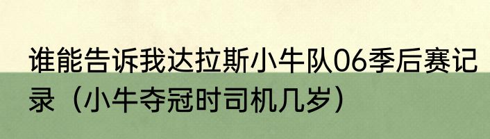 谁能告诉我达拉斯小牛队06季后赛记录（小牛夺冠时司机几岁）