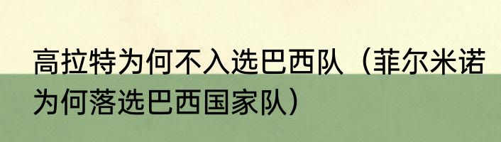高拉特为何不入选巴西队（菲尔米诺为何落选巴西国家队）