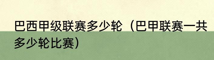 巴西甲级联赛多少轮（巴甲联赛一共多少轮比赛）