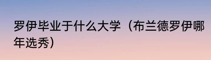 罗伊毕业于什么大学（布兰德罗伊哪年选秀）