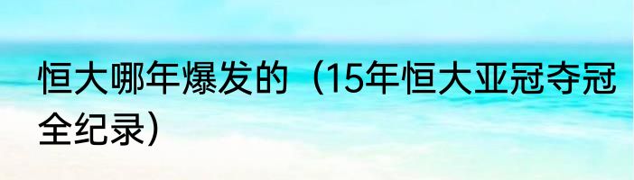 恒大哪年爆发的（15年恒大亚冠夺冠全纪录）