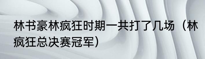 林书豪林疯狂时期一共打了几场（林疯狂总决赛冠军）