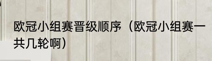 欧冠小组赛晋级顺序（欧冠小组赛一共几轮啊）