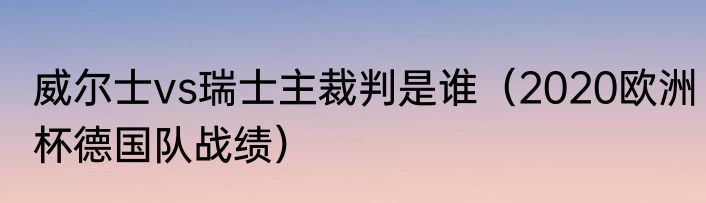 威尔士vs瑞士主裁判是谁（2020欧洲杯德国队战绩）