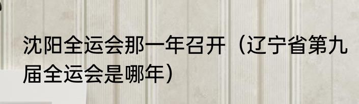 沈阳全运会那一年召开（辽宁省第九届全运会是哪年）