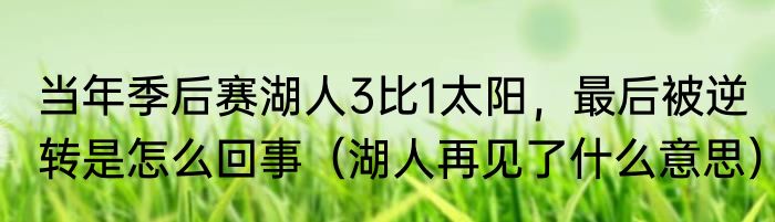 当年季后赛湖人3比1太阳，最后被逆转是怎么回事（湖人再见了什么意思）