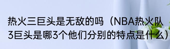 热火三巨头是无敌的吗（NBA热火队3巨头是哪3个他们分别的特点是什么）