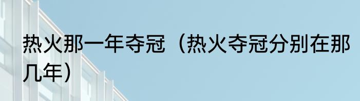 热火那一年夺冠（热火夺冠分别在那几年）