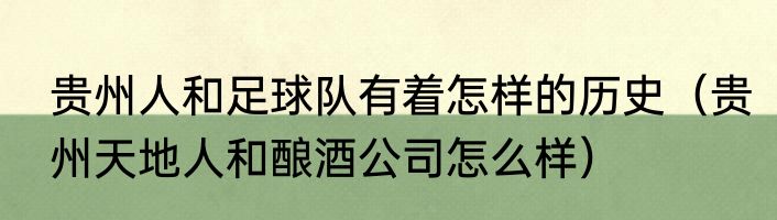 贵州人和足球队有着怎样的历史（贵州天地人和酿酒公司怎么样）