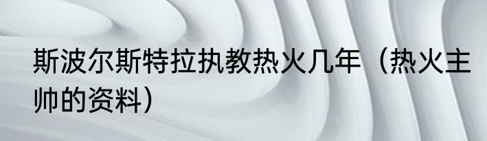 斯波尔斯特拉执教热火几年（热火主帅的资料）