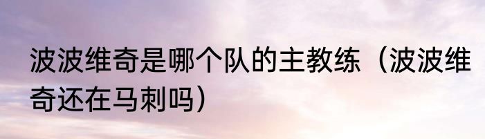 波波维奇是哪个队的主教练（波波维奇还在马刺吗）