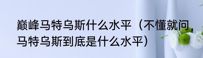 巅峰马特乌斯什么水平（不懂就问，马特乌斯到底是什么水平）