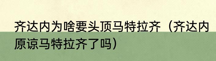 齐达内为啥要头顶马特拉齐（齐达内原谅马特拉齐了吗）