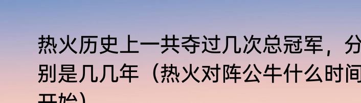 热火历史上一共夺过几次总冠军，分别是几几年（热火对阵公牛什么时间开始）