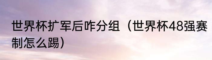 世界杯扩军后咋分组（世界杯48强赛制怎么踢）