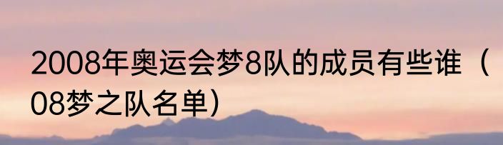 2008年奥运会梦8队的成员有些谁（08梦之队名单）
