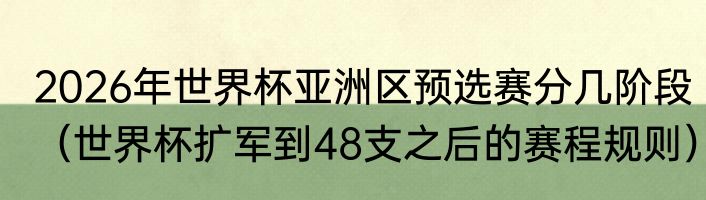 2026年世界杯亚洲区预选赛分几阶段（世界杯扩军到48支之后的赛程规则）