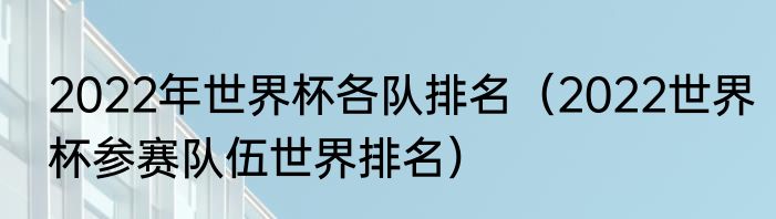 2022年世界杯各队排名（2022世界杯参赛队伍世界排名）