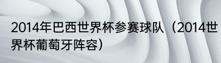 2014年巴西世界杯参赛球队（2014世界杯葡萄牙阵容）