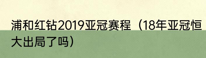浦和红钻2019亚冠赛程（18年亚冠恒大出局了吗）