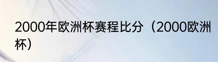 2000年欧洲杯赛程比分（2000欧洲杯）