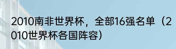 2010南非世界杯，全部16强名单（2010世界杯各国阵容）