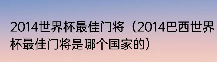 2014世界杯最佳门将（2014巴西世界杯最佳门将是哪个国家的）