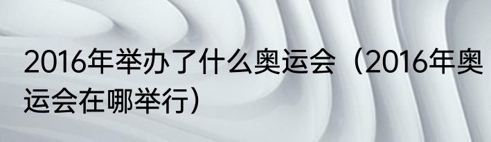 2016年举办了什么奥运会（2016年奥运会在哪举行）