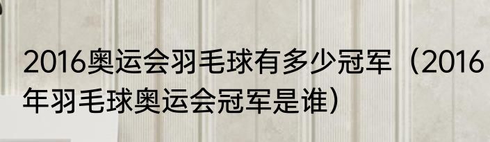 2016奥运会羽毛球有多少冠军（2016年羽毛球奥运会冠军是谁）