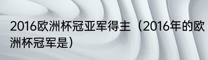 2016欧洲杯冠亚军得主（2016年的欧洲杯冠军是）