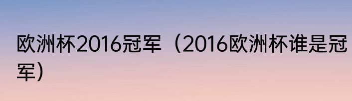 欧洲杯2016冠军（2016欧洲杯谁是冠军）